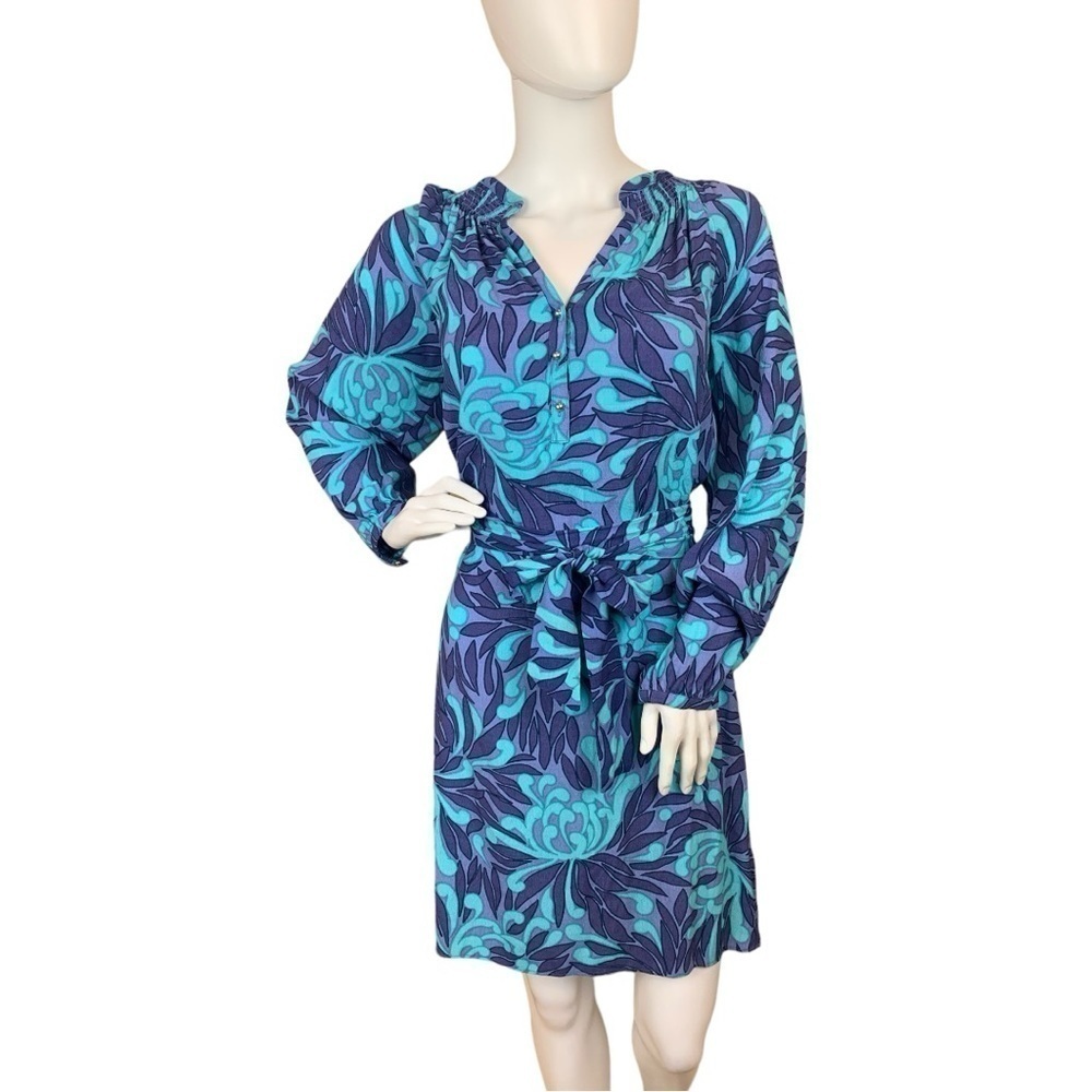 Banana Republic Blue and Purple Floral Shirtdress with Belt Size 12 - Picture 3 of 10